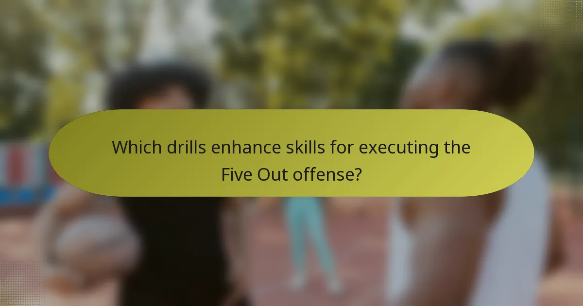 Which drills enhance skills for executing the Five Out offense?